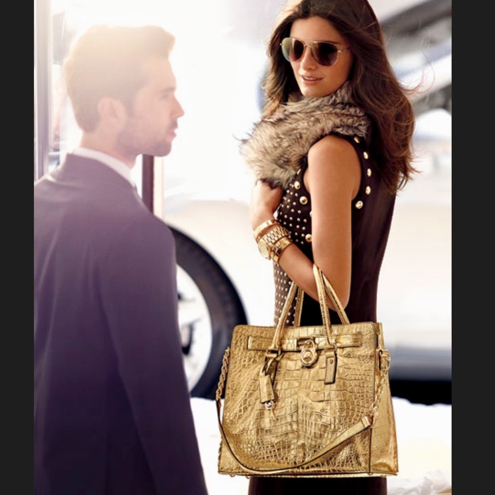 RARE Michael Kors Large Gold Croc Embossed Tote
